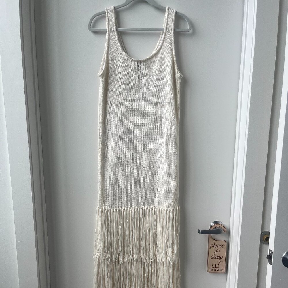 Eloquii Fringe Sweater Dress, Ivory, Size 14/16